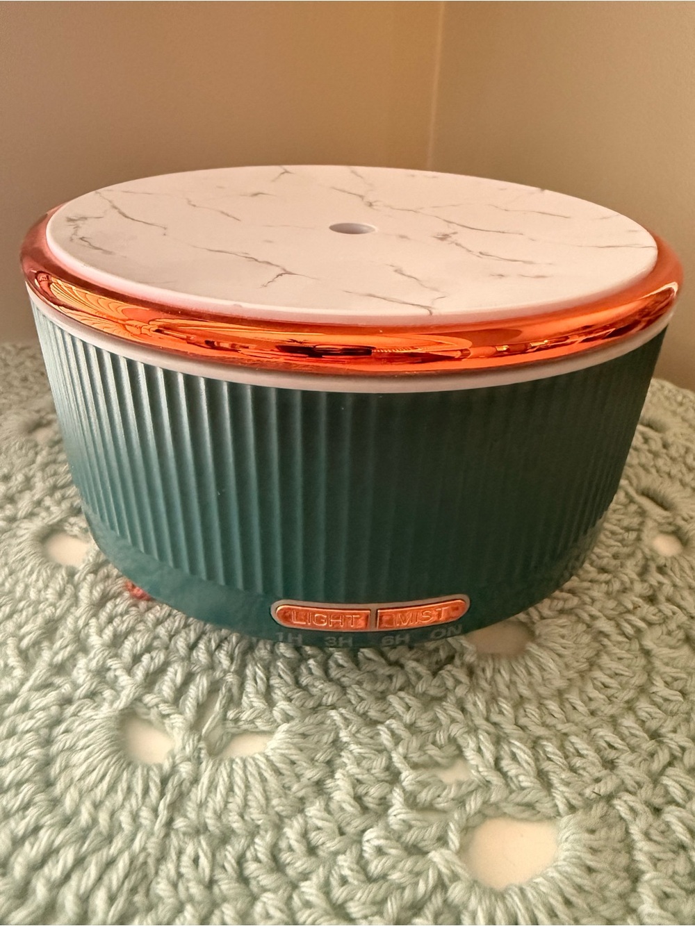 Aromatherapy Diffuser with Marble Top and Rose Gold Trim - Green